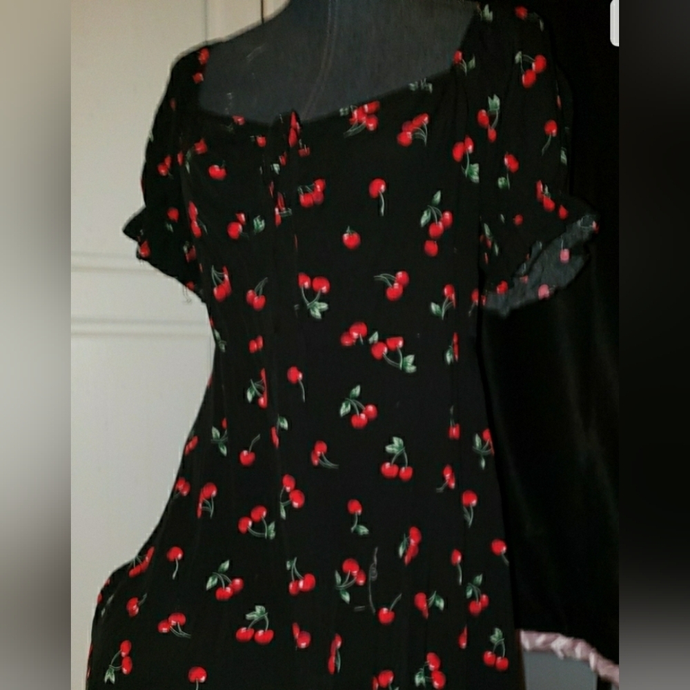 Black Dress with Cherry Print